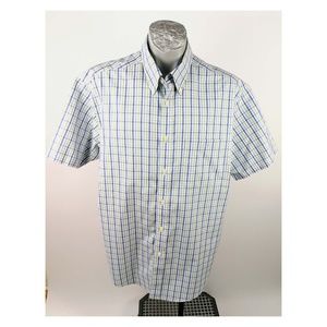 ✔️ ORVIS Camp Mens Shirt Blue White Green SS Sz L